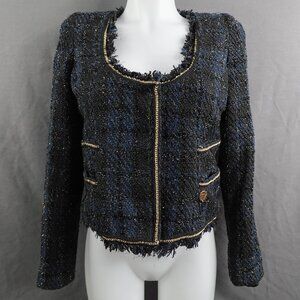 Womens Blazer XL Blue Sparkle Tweed Retro Glam Sparkle Statement Loud Luxury